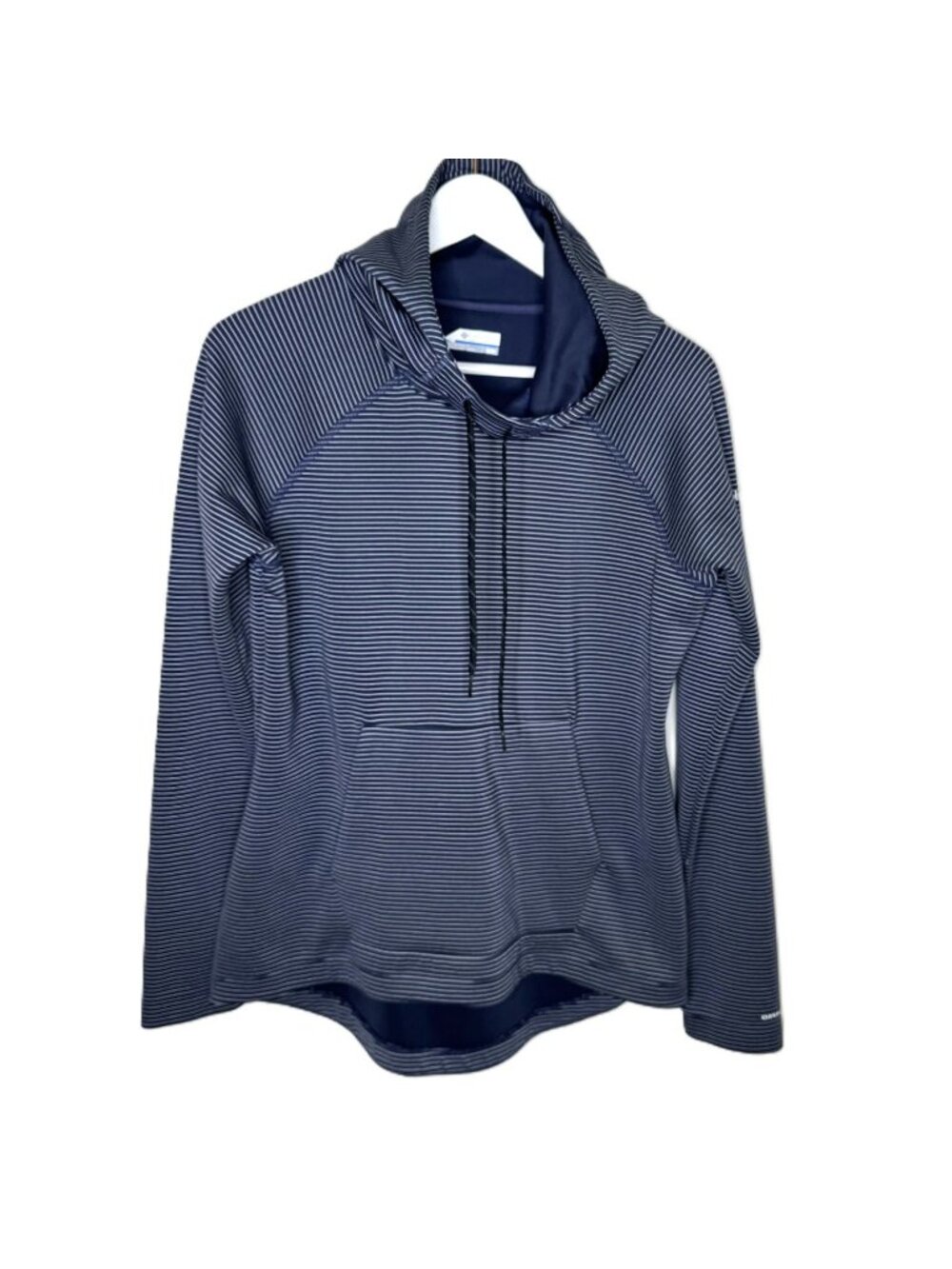 Columbia Women's Navy Blue Striped Bryce Canyon Cowl Neck Hoodie, Size Medium